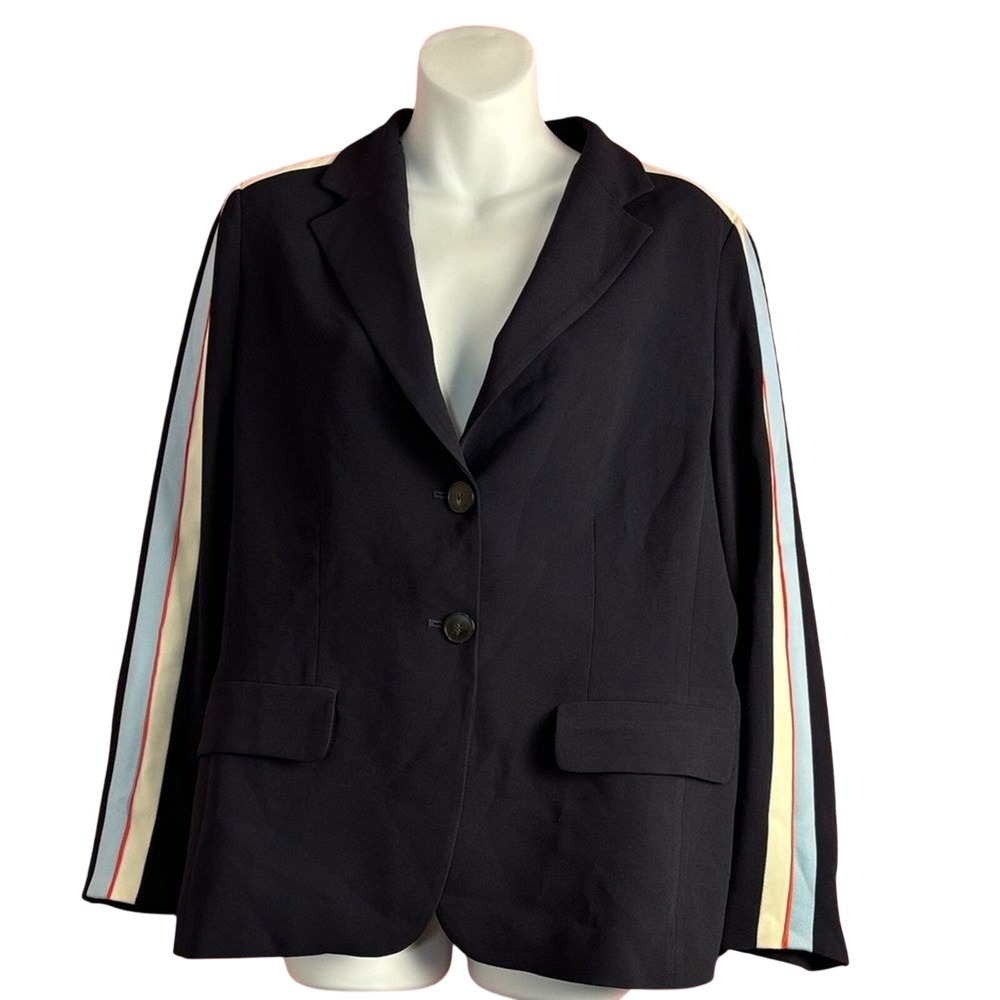 MARELLA Academia Professional Fitted Blazer with Varsity Stripes Navy Blue Sz 10